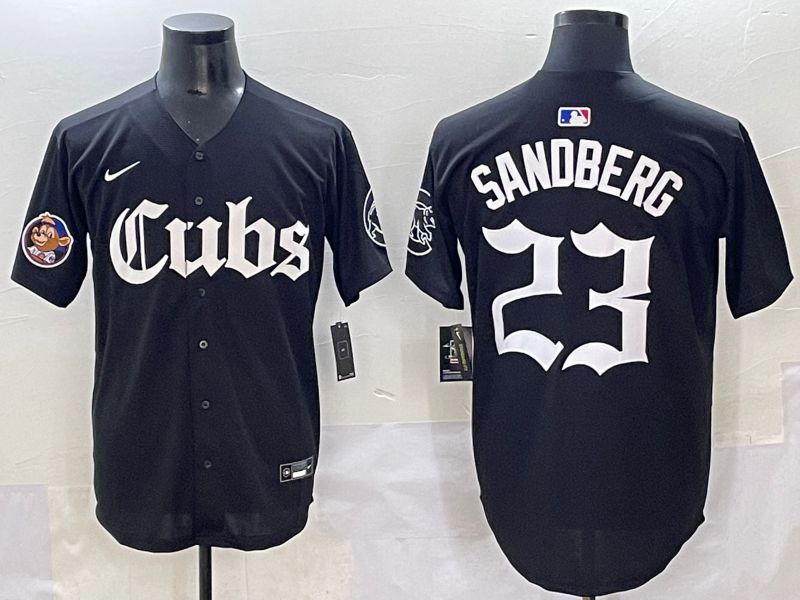 Men 2025 Chicago Cubs 23 Sandberg Black Five generations Joint Name Nike MLB Jersey style 15